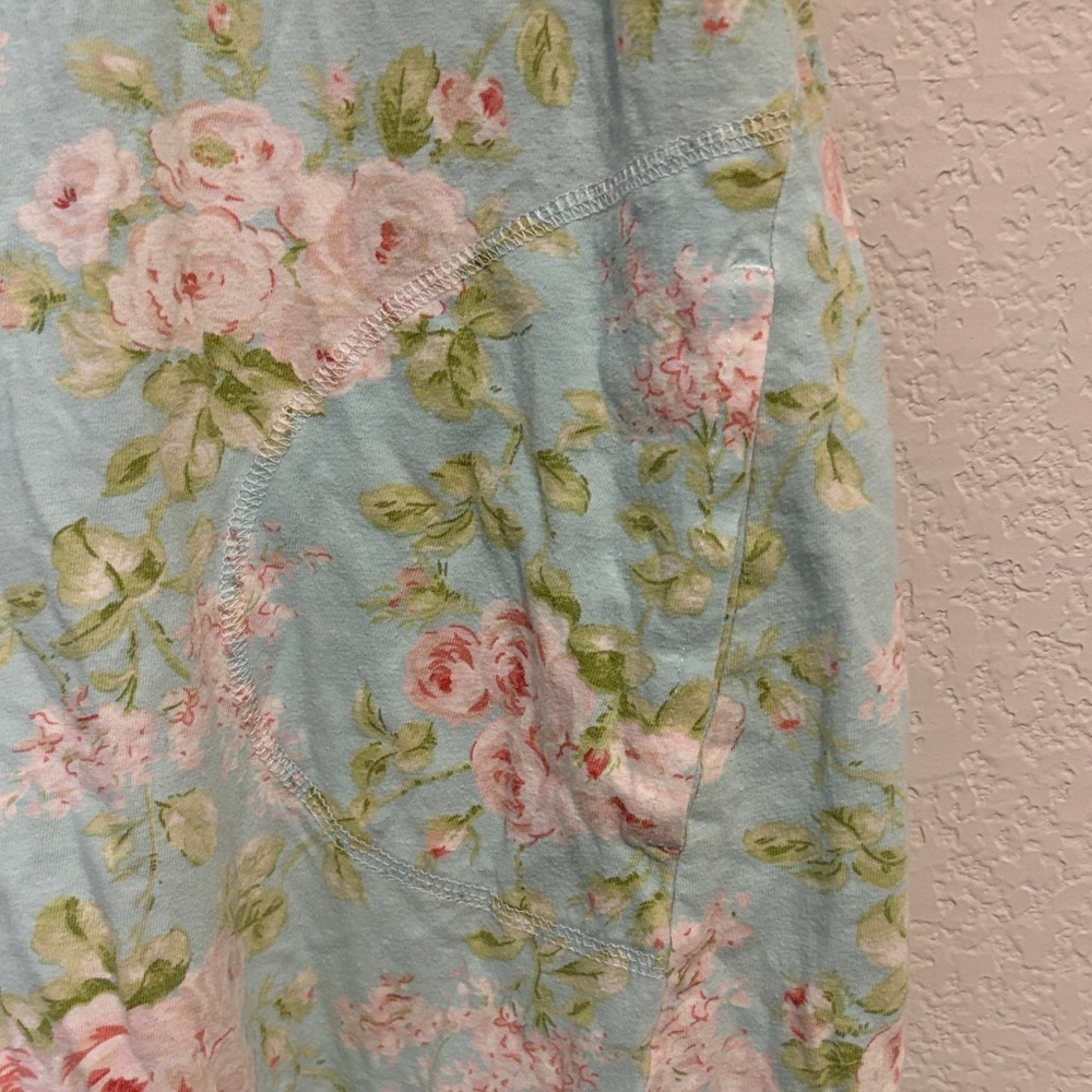 100% cotton Floral Print Pajama shirt with pockets - Mint and Pink - Picture 3 of 4